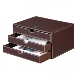 Denozer Leather Desk Organizer with 3 Drawers, Stackable Desktop Storage Box Cabinet, Executive Office Organizers and Accessories, File Paper Organizer for Filing A4/ Documents/Letters/Mails/Magazine